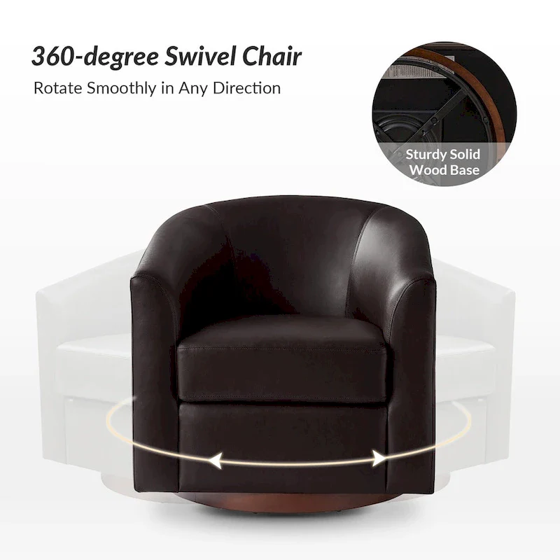 Haley Modern Swivel Barrel Faux Leather Chair with Solid Wood Base Set of 2