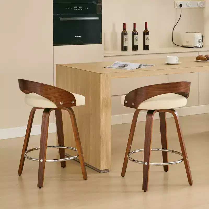 MAYEERTY Swivel Bar Stools - Low Back, Wood Frame, Soft Cushion, 25 Inch Seat Height,, Set of 2