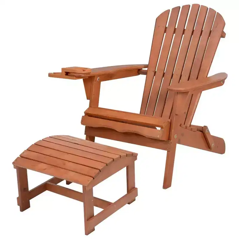 Jiallo Foldable Adirondack Chair with cup holders with Ottoman