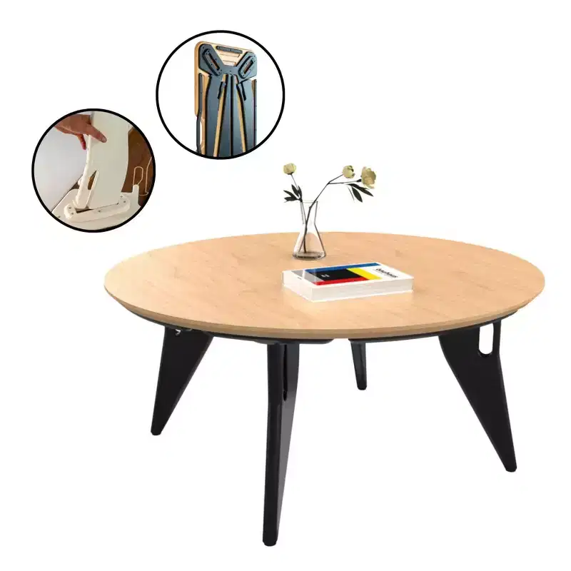 Round Coffee Table 34-Inch, Quick One-Click Assembly, Contemporary & Space-Saving Foldable Design, Portable Minimalist Centerpiece