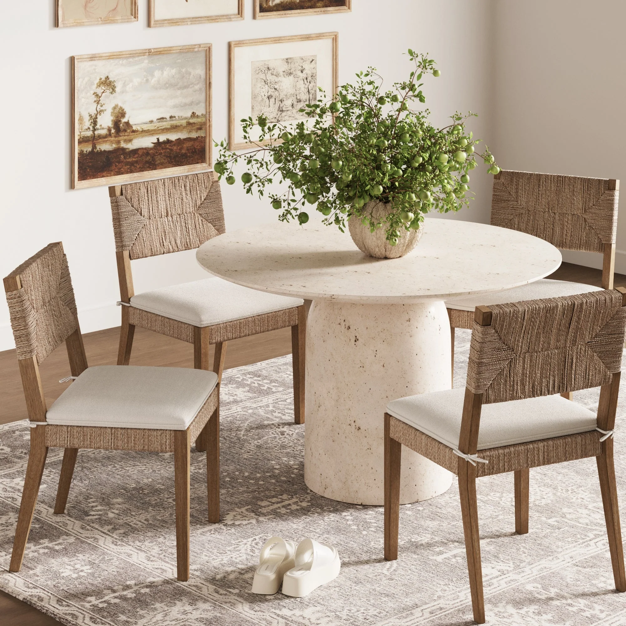 Boucle & Seagrass Dining Chair Light Brown