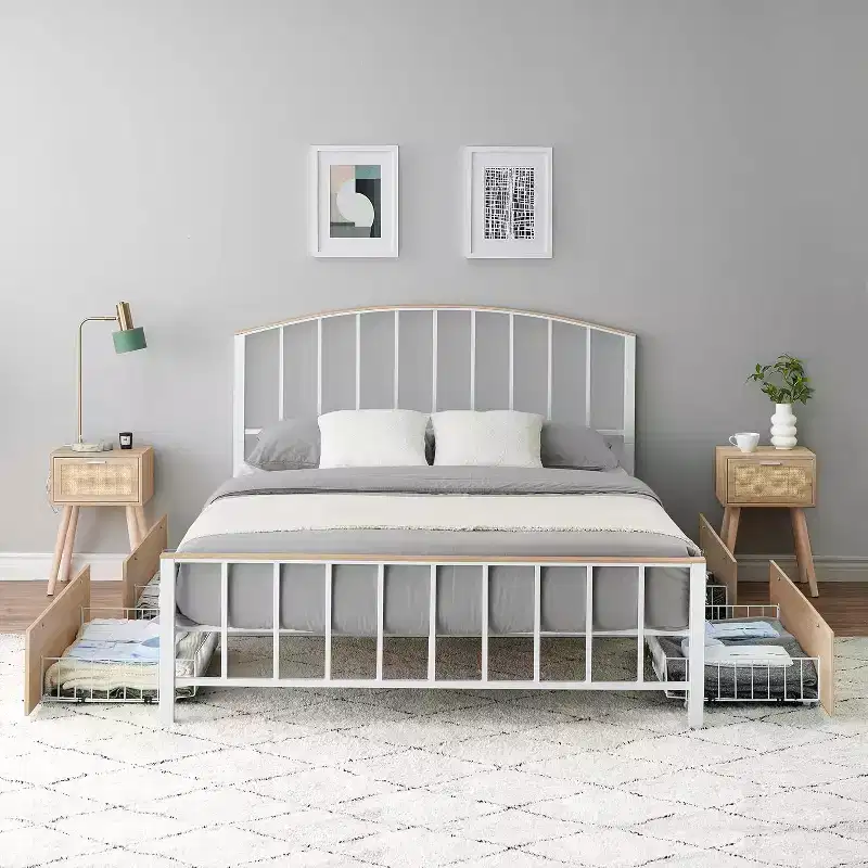Full Size Bed Frame with 4-Tier Storage, Space-Saving, Headboard and Footboard, Sturdy Metal Slats, Easy Assembly, No Box Spring Needed