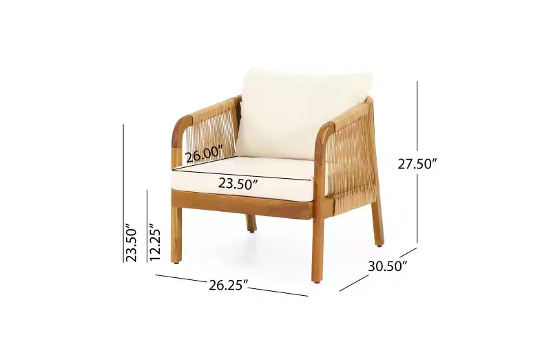 Christopher Knight Home Ignis Boho 5 Piece Patio Acacia Wood Faux Rattan Chat Set with Cushions and Slatted Coffee Table