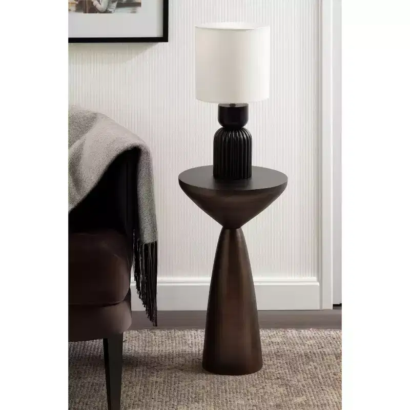 Metal Round Side Table – Bronze Sculptural Accent Table, 12.5x22.5 in