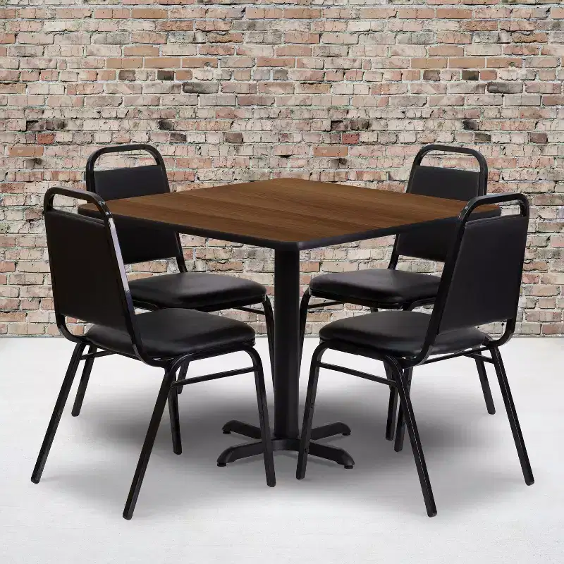 Emma and Oliver 36 Square Laminate X-Base Table Set with 4 Banquet Chairs