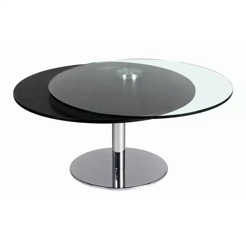 Chintaly Imports,Contemporary Dual Round Top Motion Cocktail Table Glass & Solid Wood Top