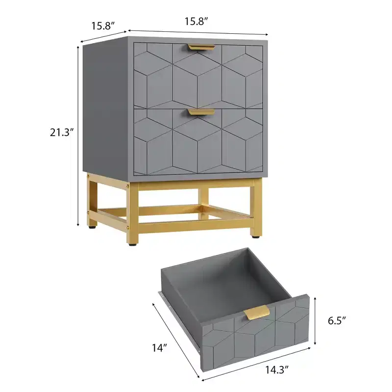 GustoWave Grey 2 Drawer Dresser, Small DresserChest of Drawers, Modern Nightstand for Bedroom, End Table with Drawer for Living Room, Hallway