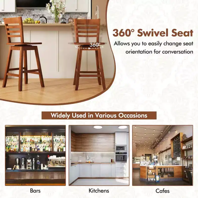 Costway 2 PCS 24.5 Counter Height Bar Chairs Swivel Bar Stools with Hollow Backrest Brown/White