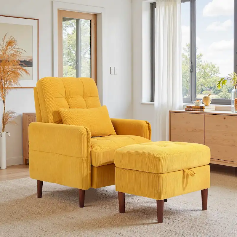 UIXE Modern Lounge Chair Accent Chair and Stroage Ottoman With Adjustable Backrest