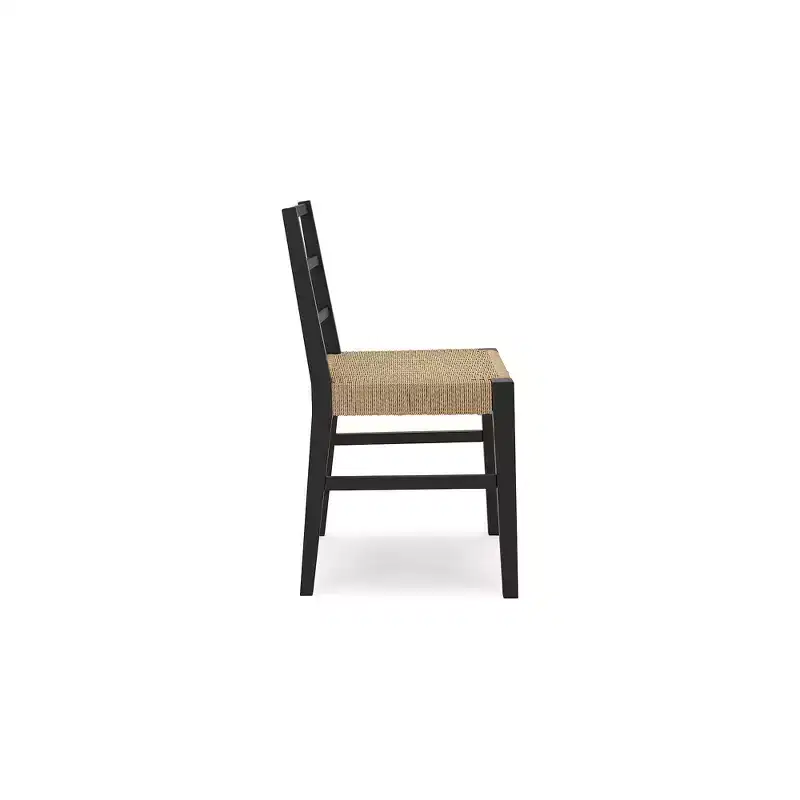 Signature Design by Ashley Isanti Rattan Dining Chair with Matte Black Solid Wood Frame, Set of 2, Light Brown