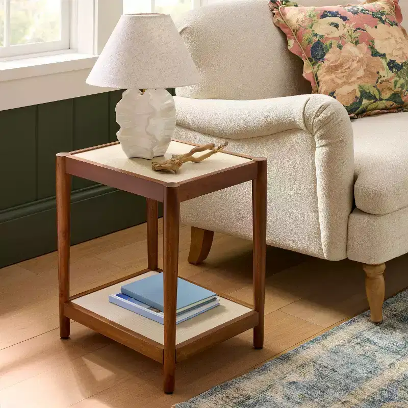 Natural Linen Side Table with Shelf Mahogany Brown - Threshold™ designed with Studio McGee