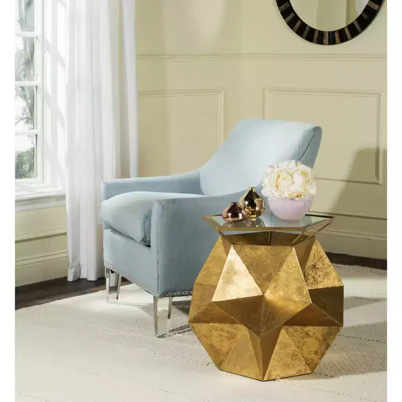 Glamorous Gold Geometric Side Table, Iron and Glass, 23