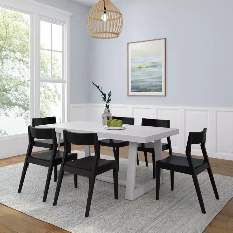 Plank+Beam 72 Classic Solid Wood Dining Table Set, Walnut Wirebrush, + 6 Chairs