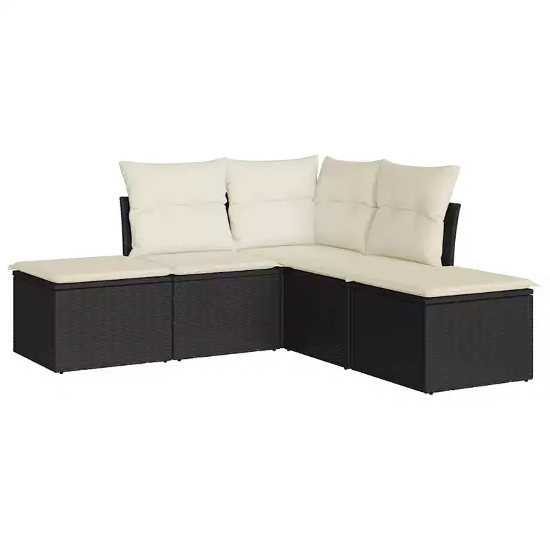 vidaXL Garden Sofa Set Black PE rattan, powder-coated steel, 100% polyester