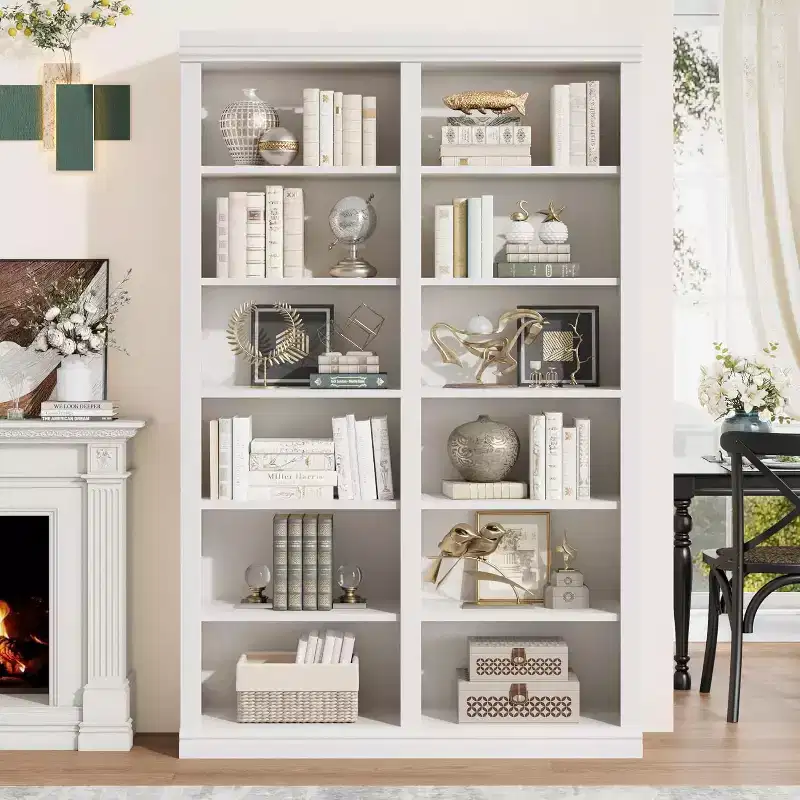 74.5 in Double Wide 6-Tier Bookcase with 12 Cubbies