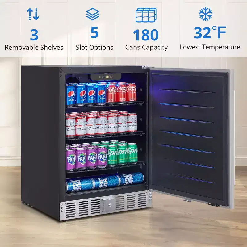 TROPOW 24 Inch Beverage Refrigerator, Weather Proof Stainless Steel Beverage Fridge for Outdoor Kitchen and Patio, Indoor/Outdoor Beverage Cooler