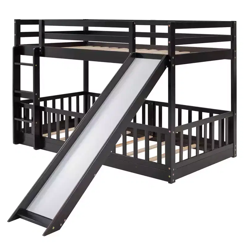 Twin Over Twin Bunk Bed with Slide and Ladder, White