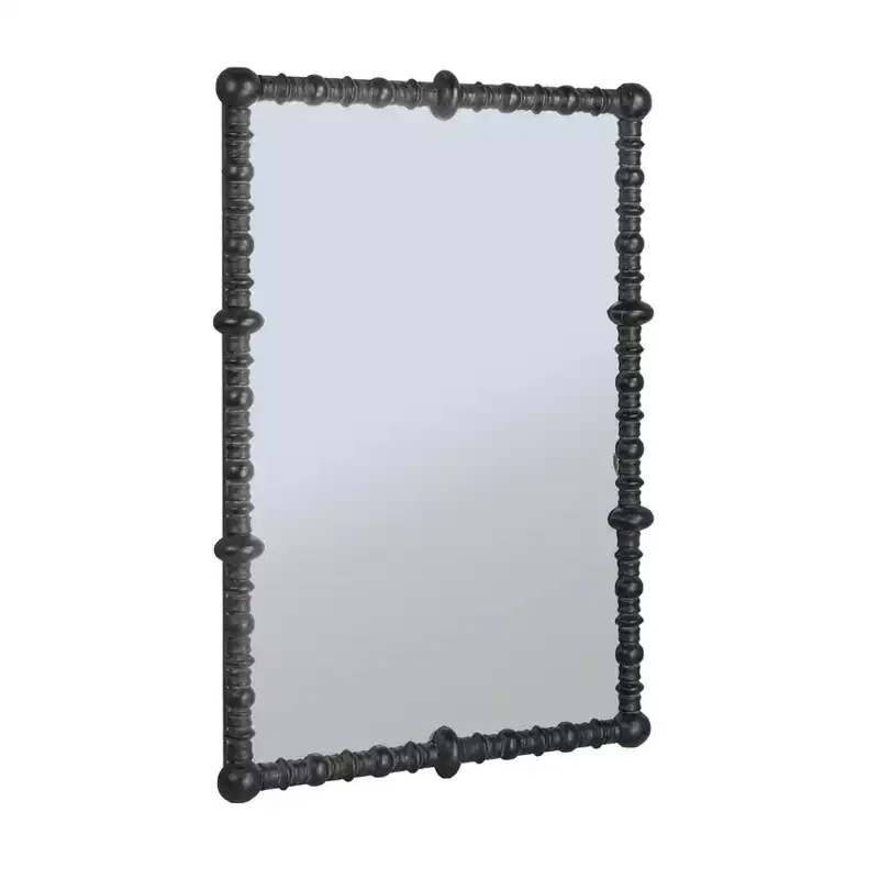 Storied Home Chic Wood Beaded Dowel Frame Mirror, Black