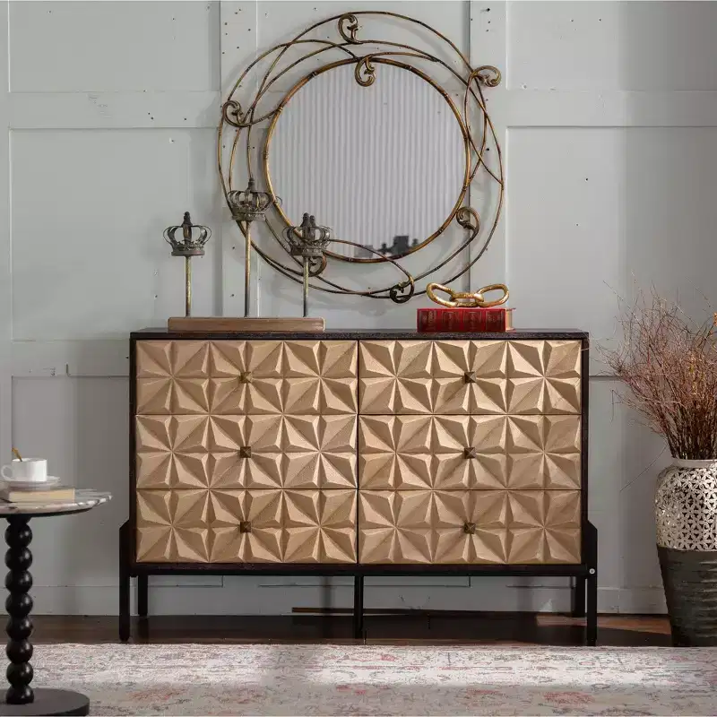 Natural Wood & Black Mid-Century Modern Sideboard Cabinet
