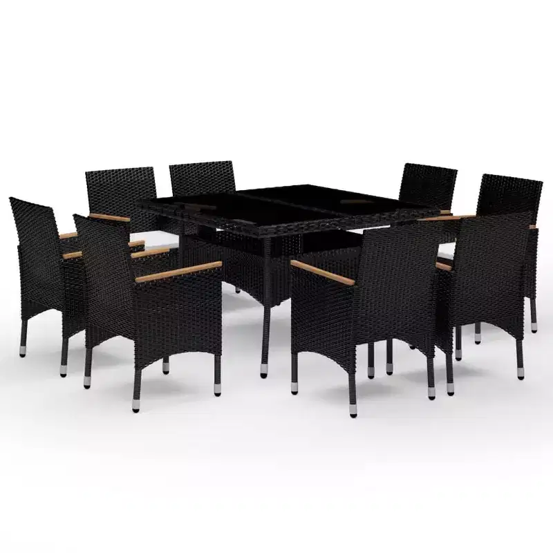 vidaXL Dining Set Black and brown Poly rattan Large Removable Covers