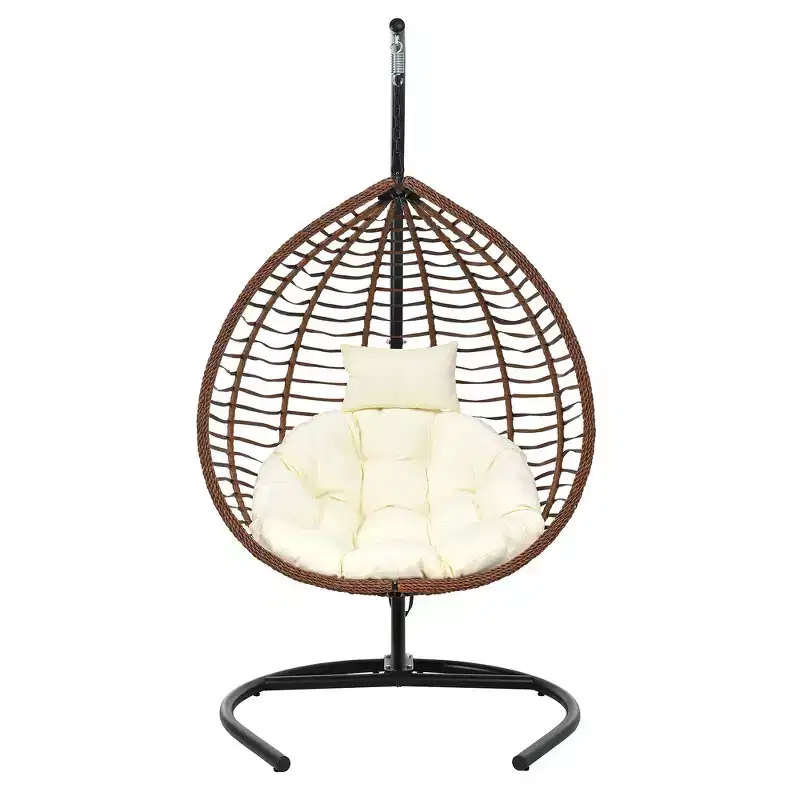 Whisen Hanging Hammock Chair with Stand, Egg Swing Chair with Iron Frame and Cushion & Headrest