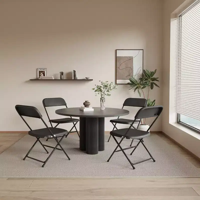 Plastic Folding Chairs Set of 6 HDPE Seat Steel Frame 350 lbs Capacity Stackable Black