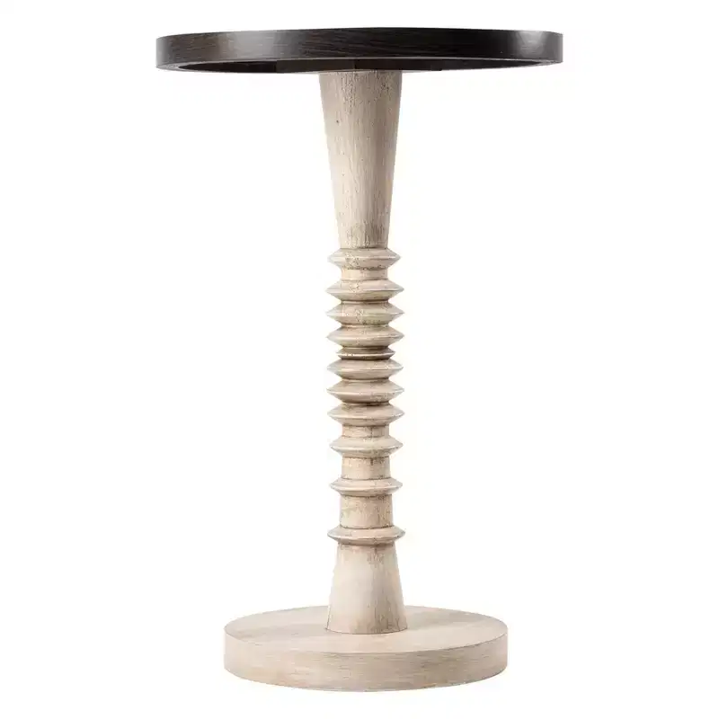 Pedestal Tray Top End Table for Holding Drinks, Lamps or Plants, Farmhouse & Rustic Style for Living Room or Bedroom, Black Top on White Frame