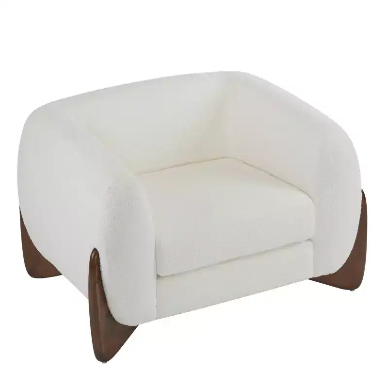 Contemporary Boucle Upholstered Club Chair, Beige