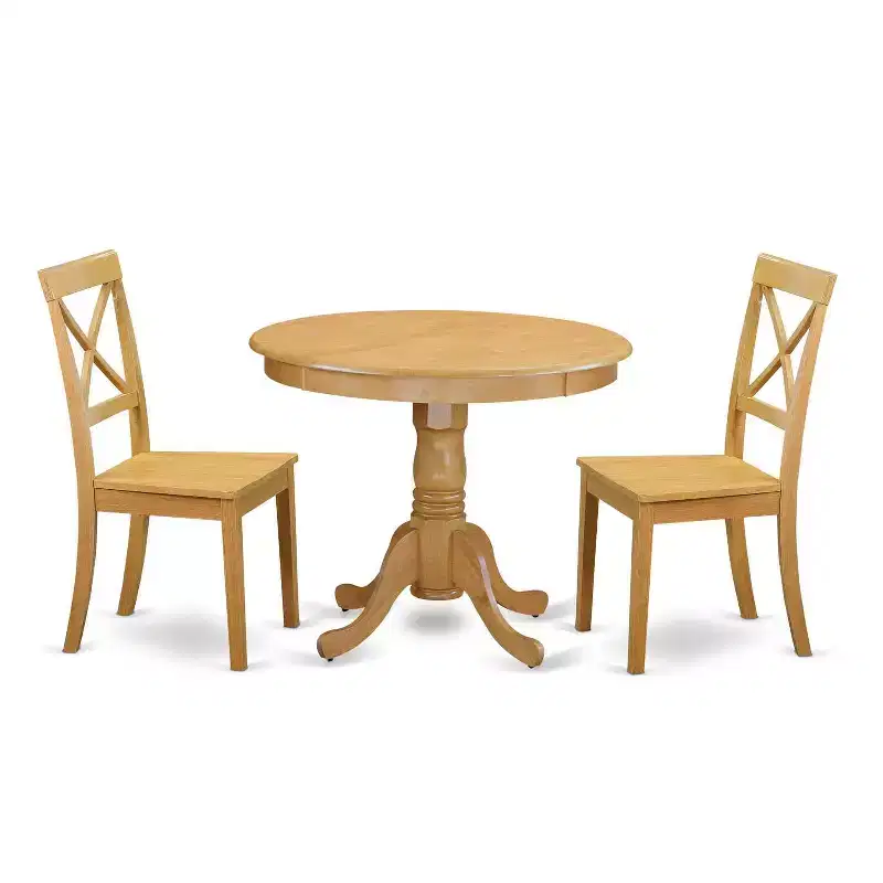 Round Kitchen Table Set - 3 Piece Dining Table with 2 Chairs - Solid Wood Construction