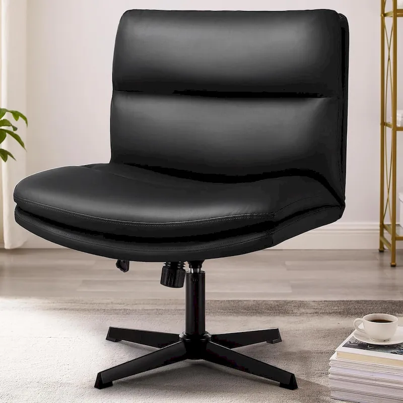 BOSSIN Criss Cross Chair Armless Office Desk Chair No Wheels,PU Leather Padded Modern Swivel Vanity Chair office chair