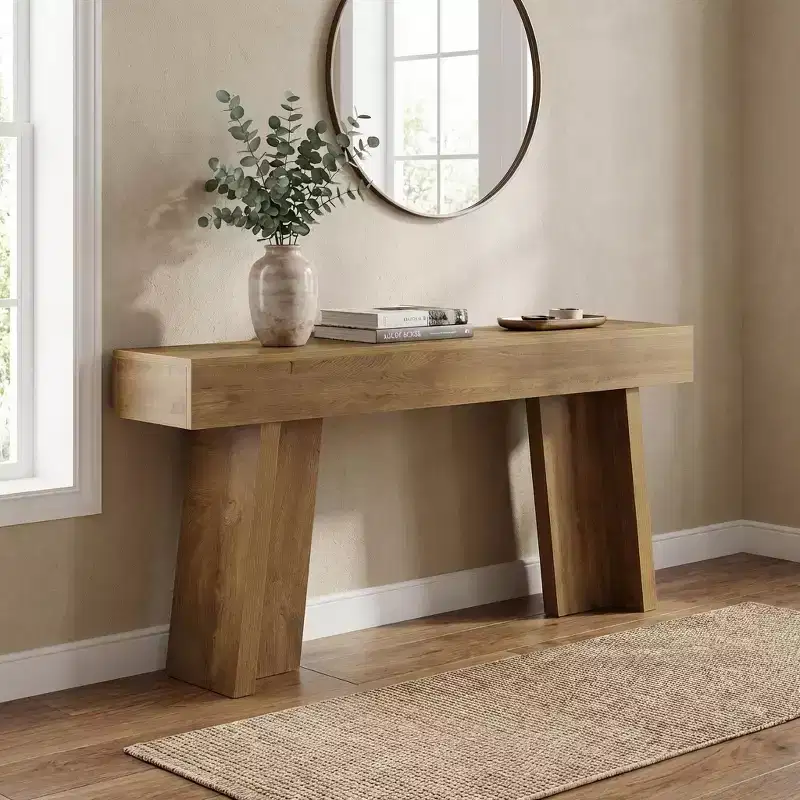 JVNOXK Country Style Extra Long 2-Tier End Table Rustic Side Table for Living Room Entryway