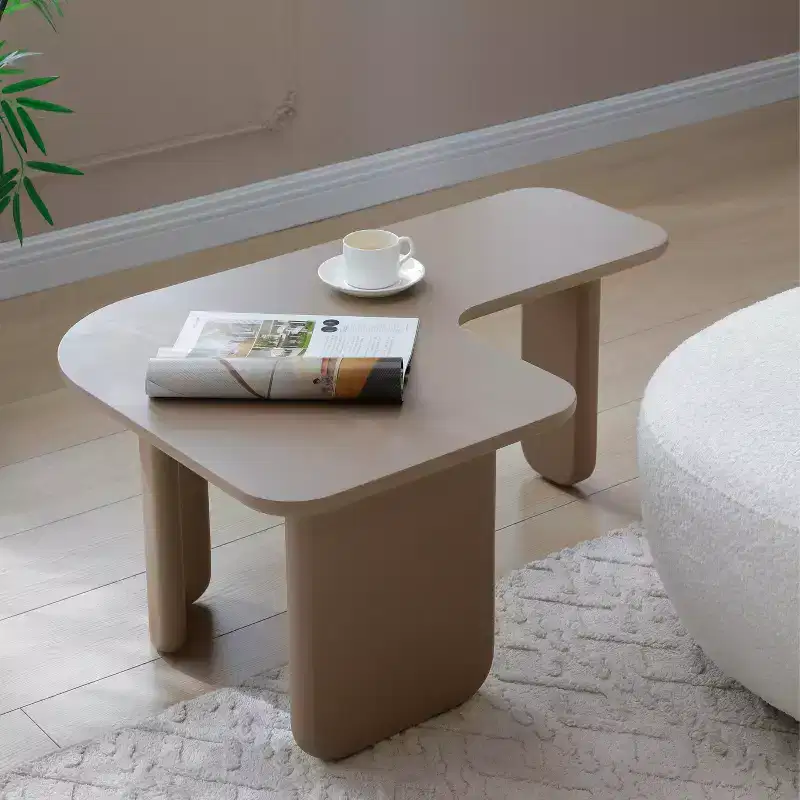 35 L-Shape Modern Coffee Table Khaki Green Paint Multi-Layer Corner White