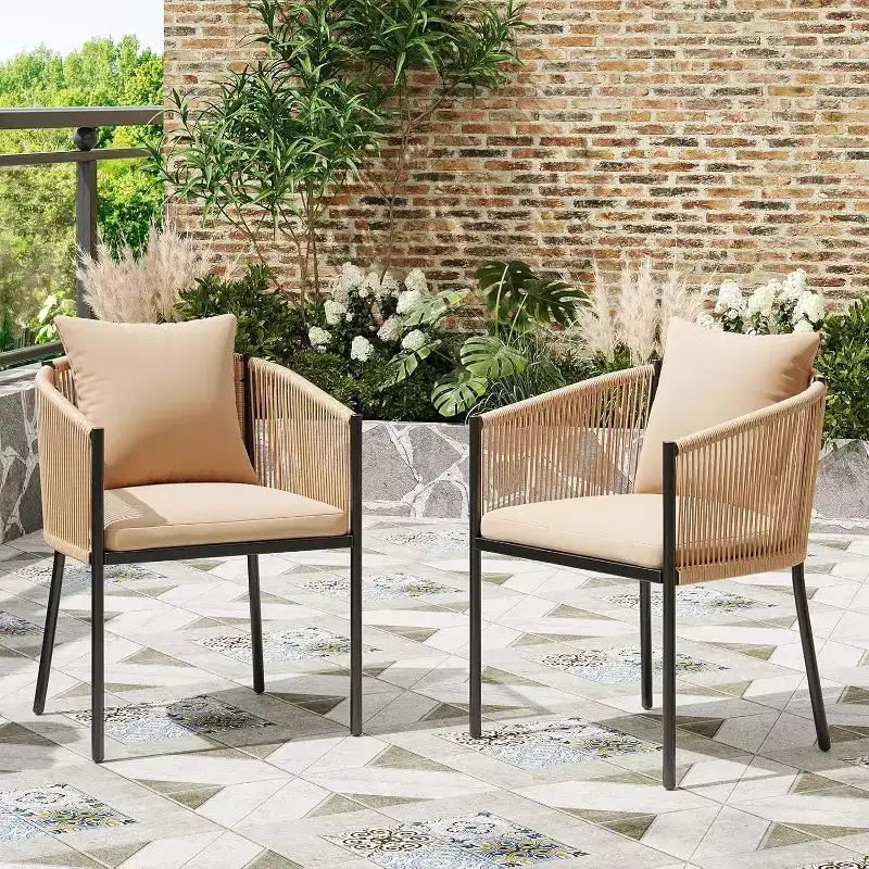2-Piece Outdoor Dining Set - Rattan Wicker Patio Chairs with Cushions, Perfect for Garden, Deck, Backyard, and Poolside