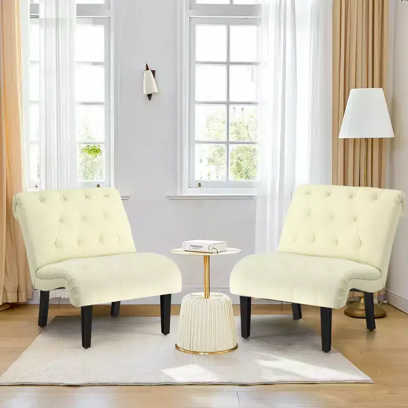 Set of 2 Armless Accent Chair, Upholstered Tufted Lounge Chair