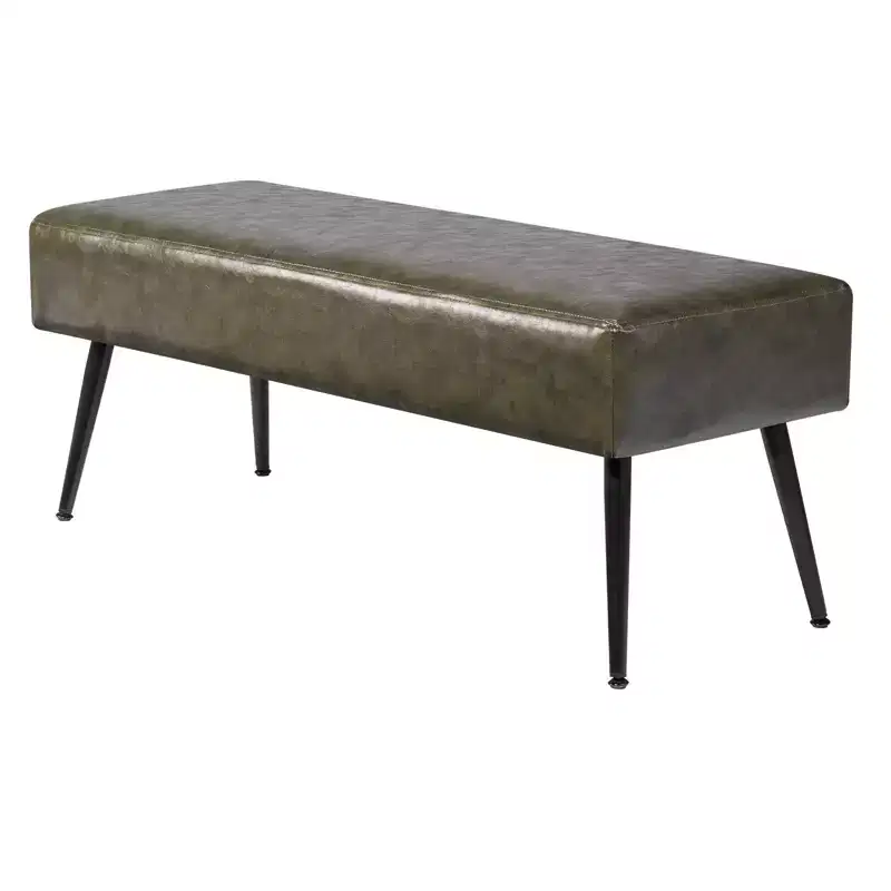 Leather Bedroom Bench with Storage, PU Leather Upholstered Bench with Metal Legs and Stitching for Entryway, Green