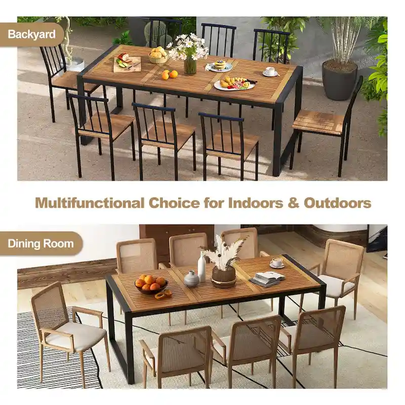 Costway 79 Acacia Wood 8-Person Patio Table with 1.9 Umbrella Hole, - See Details