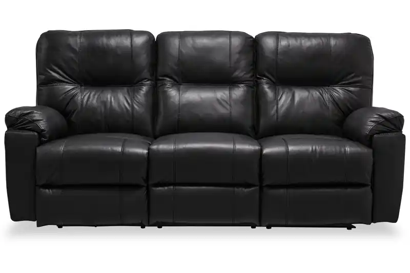 Made in Canada 87 Genuine Leather Power Reclining Sofa with USB Port and Accent Pillows