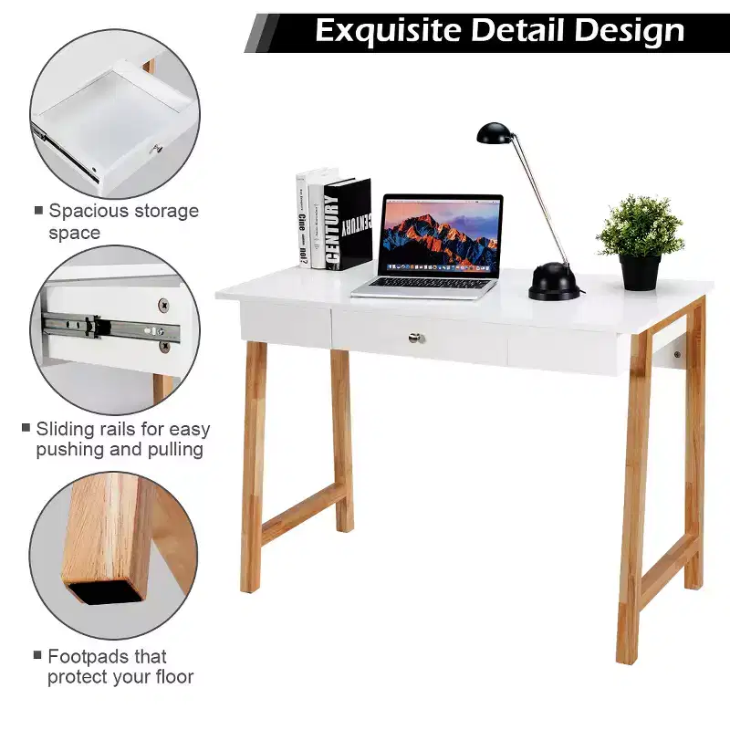 Computer Desk Laptop PC Writing Table Makeup Vanity Table w/Drawer and Wood Legs