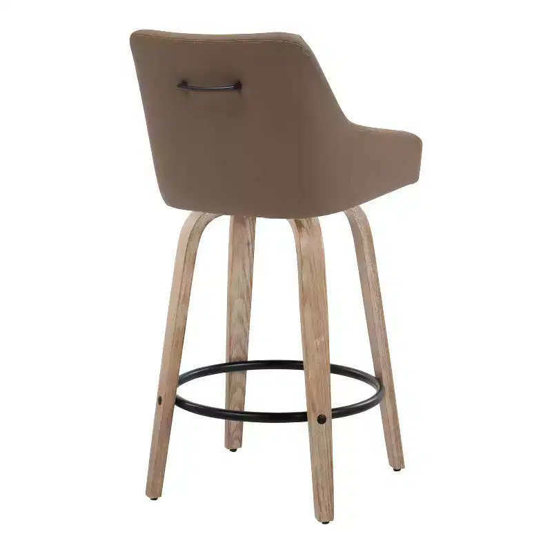 LumiSource Set of 2 Hannah Counter Height Barstools Whitewashed Wood