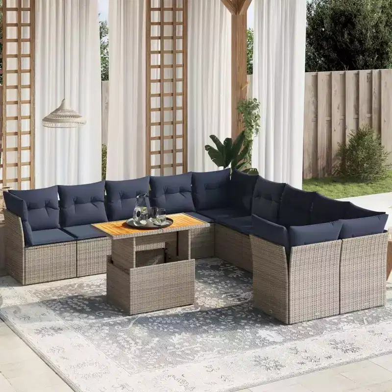 vidaXL Patio Sofa Set with Cushions Poly Rattan