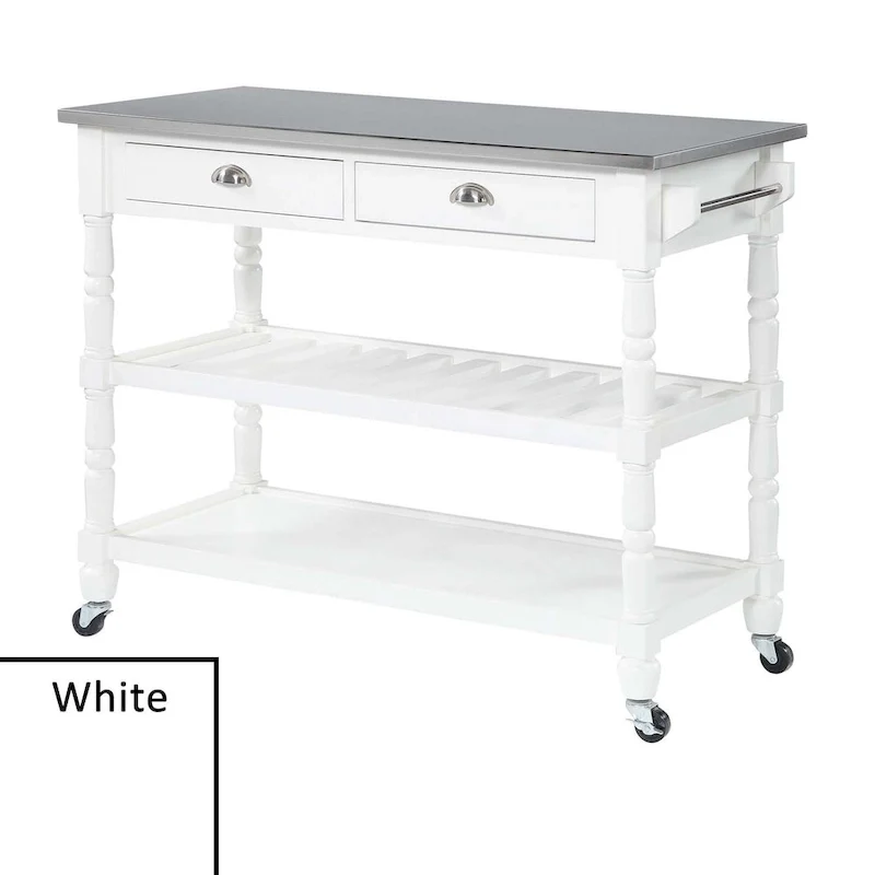 French Country 3 Tier Stainless Steel Kitchen Cart with Drawers
