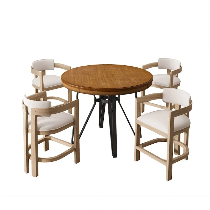 Netia 5-Piece Counter-Height Bar Set with Boucle Upholstered Chairs and Metal Table Base by Christopher Knight Home
