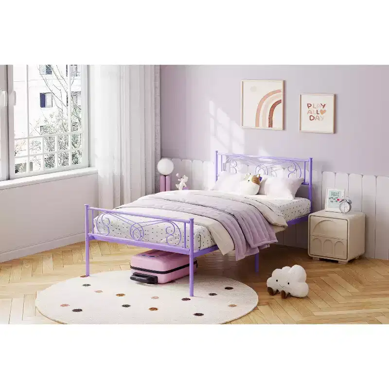 Twin Size Metal Bed Frame, Bed Frames with Headboard , Metal Platform Bed Frame with Footboard,Steel Slats Support,Easy Assembly