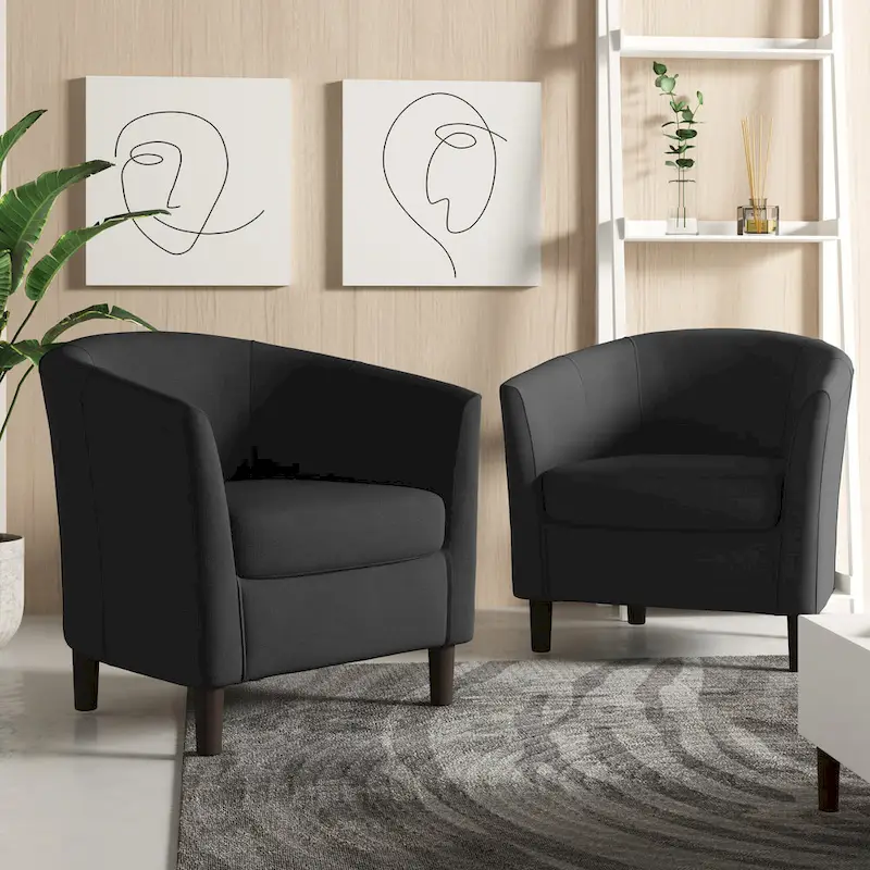 2 Set Modern Linen Barrel Accent Chairs Club Armchair