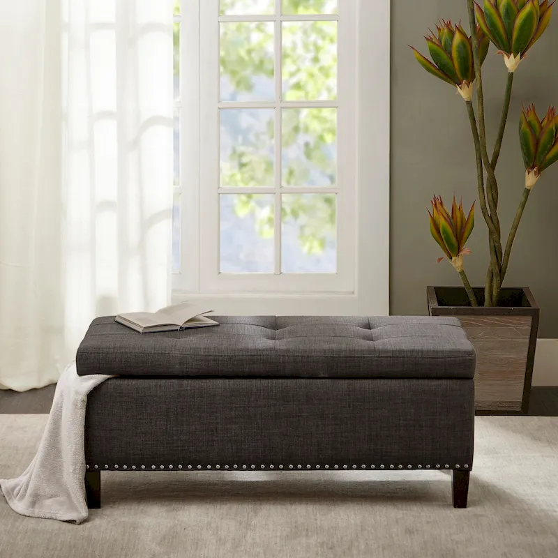 Madison Park Tessa Charcoal Tufted Top Soft Close Storage Bench