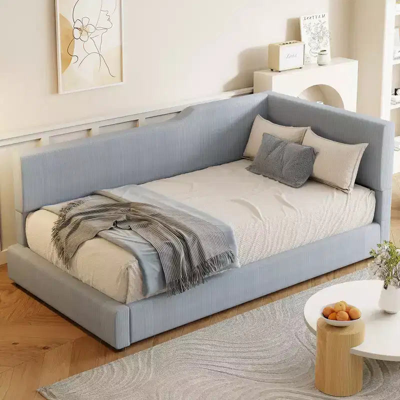 Twin/Full Size L-Shaped Corduroy Upholstered Daybed