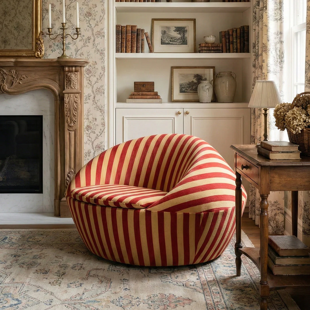 Striped Accent Lounge Chair, Red Yellow and Blue Yellow