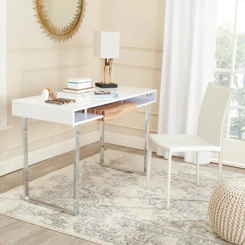 Modern White & Chrome Computer Desk