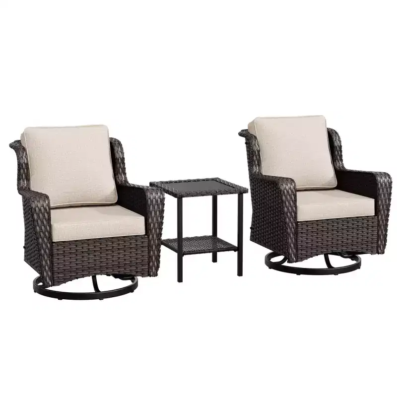 UPTIOT 3-piece Patio Rattan Swivel Chair Set
