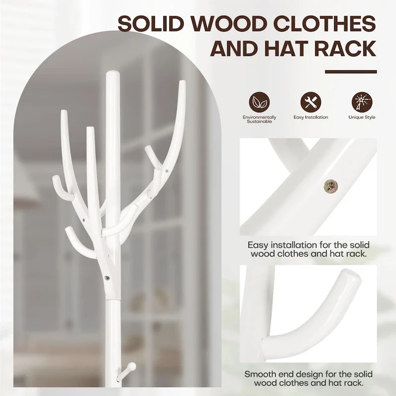 Adjustable Tree-branch Coat Rack Freestanding, Rubberwood Coat Tree - 16.54Dia. x 71.65H